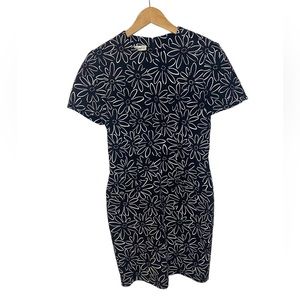 Vintage Ann Taylor 90’s Black & White Sunflower Short Sleeve Shift Dress